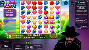 Roshtein playing Fruit Party at Stakes Casino